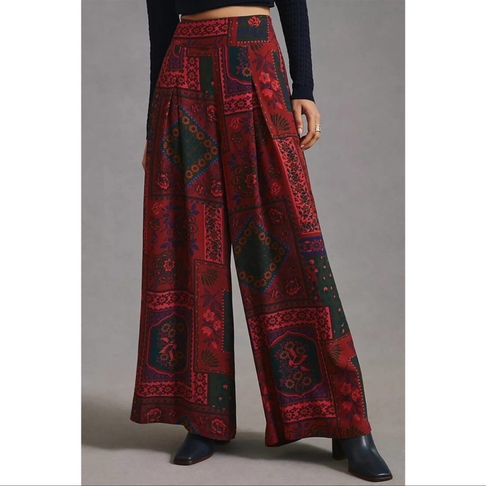 FARM Rio Red and Green Wide Leg Pants